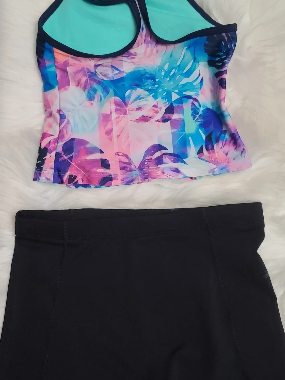 Girls' Floral Tankini Top with Black Swim Shorts